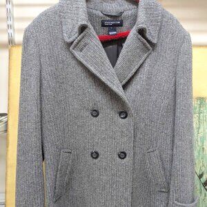 Jacket, Women, Double Breasted, Gray Tweed, 100% wool, Fully lined, Size L